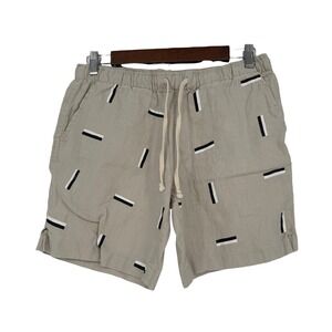Alex Crane Bo Shorts Icehouse Bone Mens Beige Linen Drawstring Shorts Size S EUC